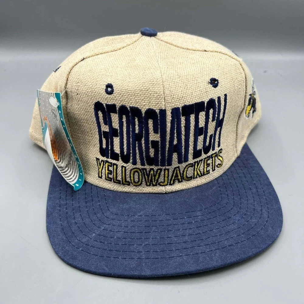 Vintage Georgia Tech Yellow Jackets Hat Men Beige‎ Signatures Snap Back Cap New
